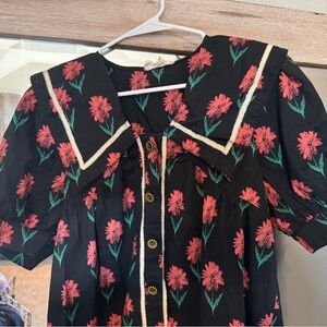 Floral Black Dress with Pink and Green Accents